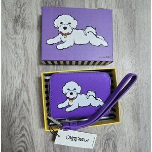 Marc Tetro Bichon Frise White Puppy Dog Violet Wristlet Zip Around Wallet NWT